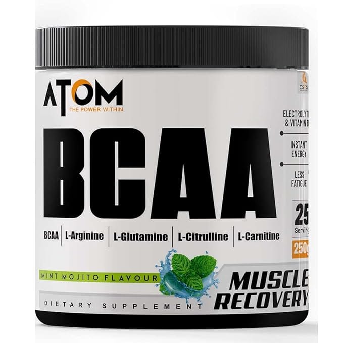 AS-IT-IS Nutrition AS-IT-IS ATOM BCAA 250g with L-arginine, L-Carnitine, L-Citrulline Powder for Energy Burst & Athletic Performance | Lemon Tadka Flavor