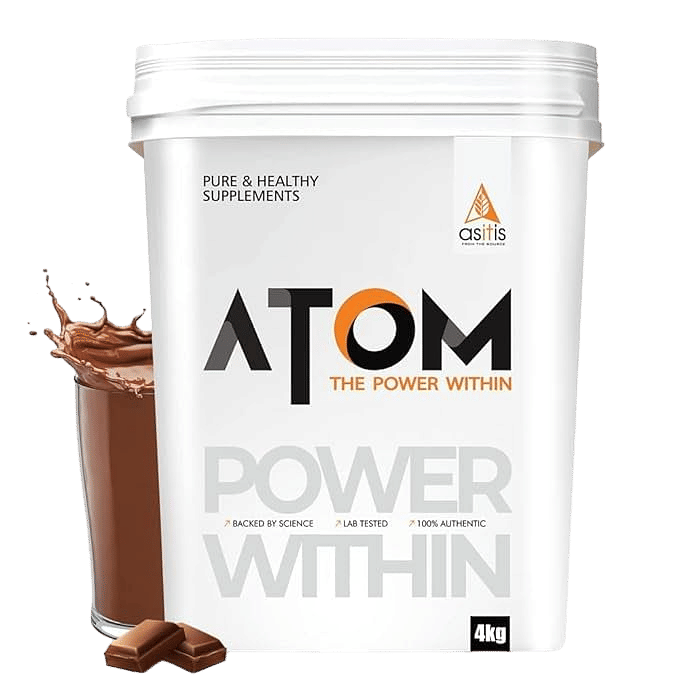 AS-IT-IS ATOM Mass Gainer 4kg | Double Rich Chocolate | 50 servings | 5:1 Carb-Protein Ratio | With BCAA, L-Glutamine, Tribulus, Ashwagandha