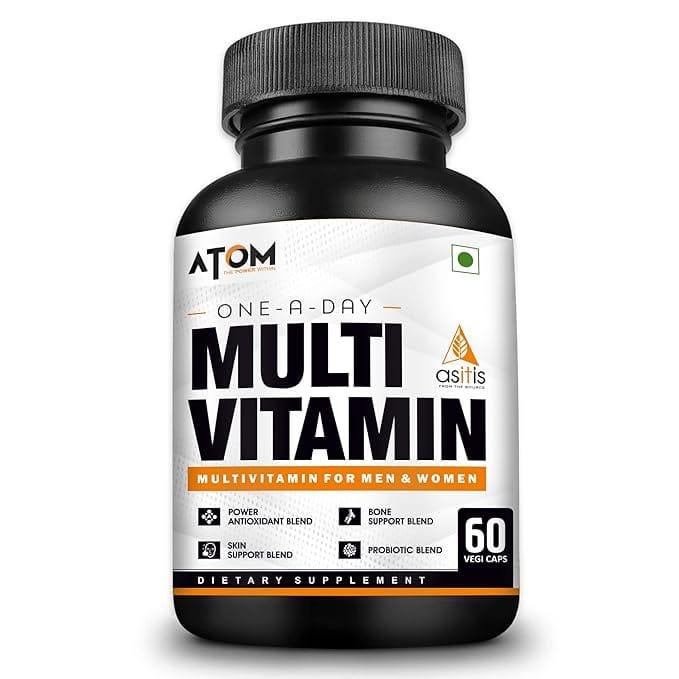 AS-IT-IS Nutrition ATOM Multivitamin for Men & Women - 60 capsules | 31 Vital Nutrients | Designed as per RDA | Supports Bone & Skin Health | Powerful Antioxidant | With Probiotic Blend