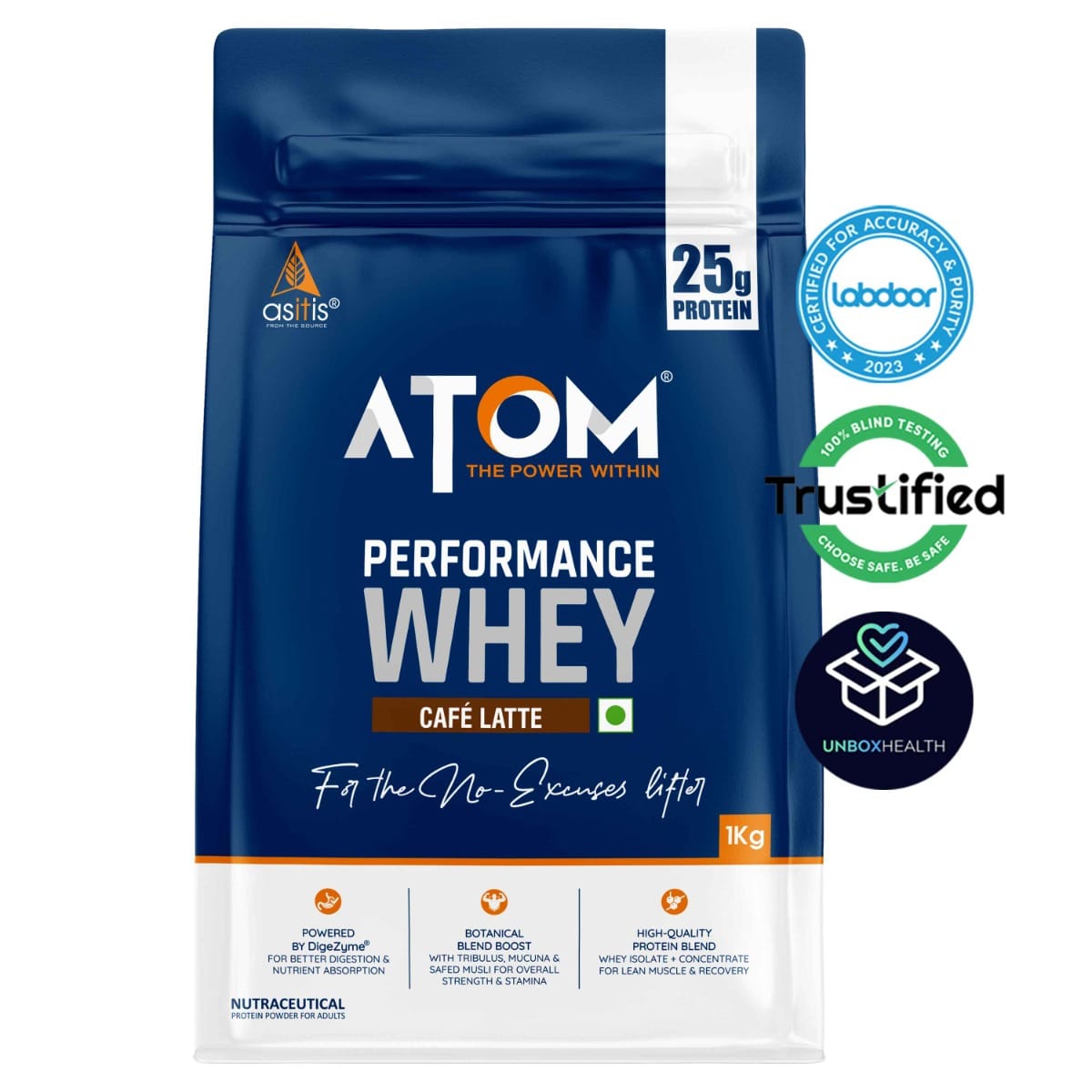 AS-IT-IS ATOM Performance Whey 1Kg | With Safed Musli & Mucuna Pruriens | For Faster Recovery | Highly Bioavailable | Cafe latte flavor