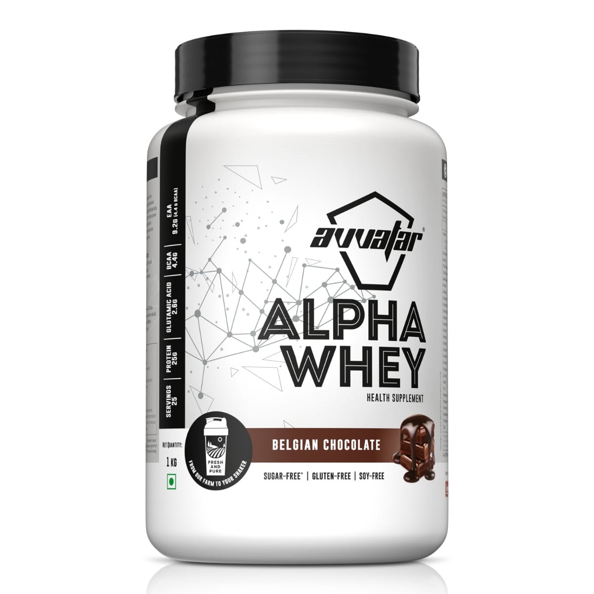 Avvatar Alpha Whey 1kg | Belgian Chocolate | 25 Servings | 25g Protein
