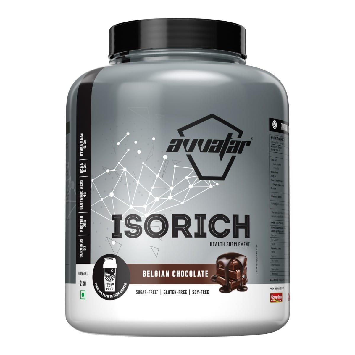 Avvatar Isorich Protein 2kg | Belgian Chocolate | 57 Servings | 28g Protein