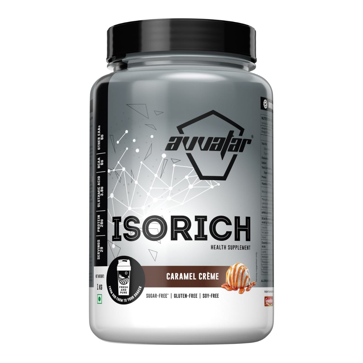 Avvatar Isorich Protein 1kg |Caramel Crème | 29 Servings | 28g Protein