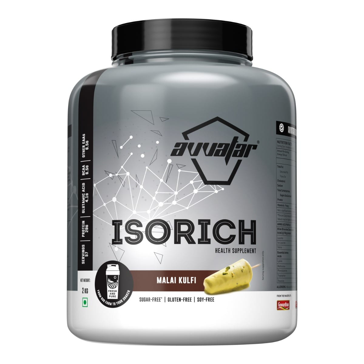 Avvatar Isorich Protein 2kg | Malai Kulfi | 57 Servings | 29g Protein