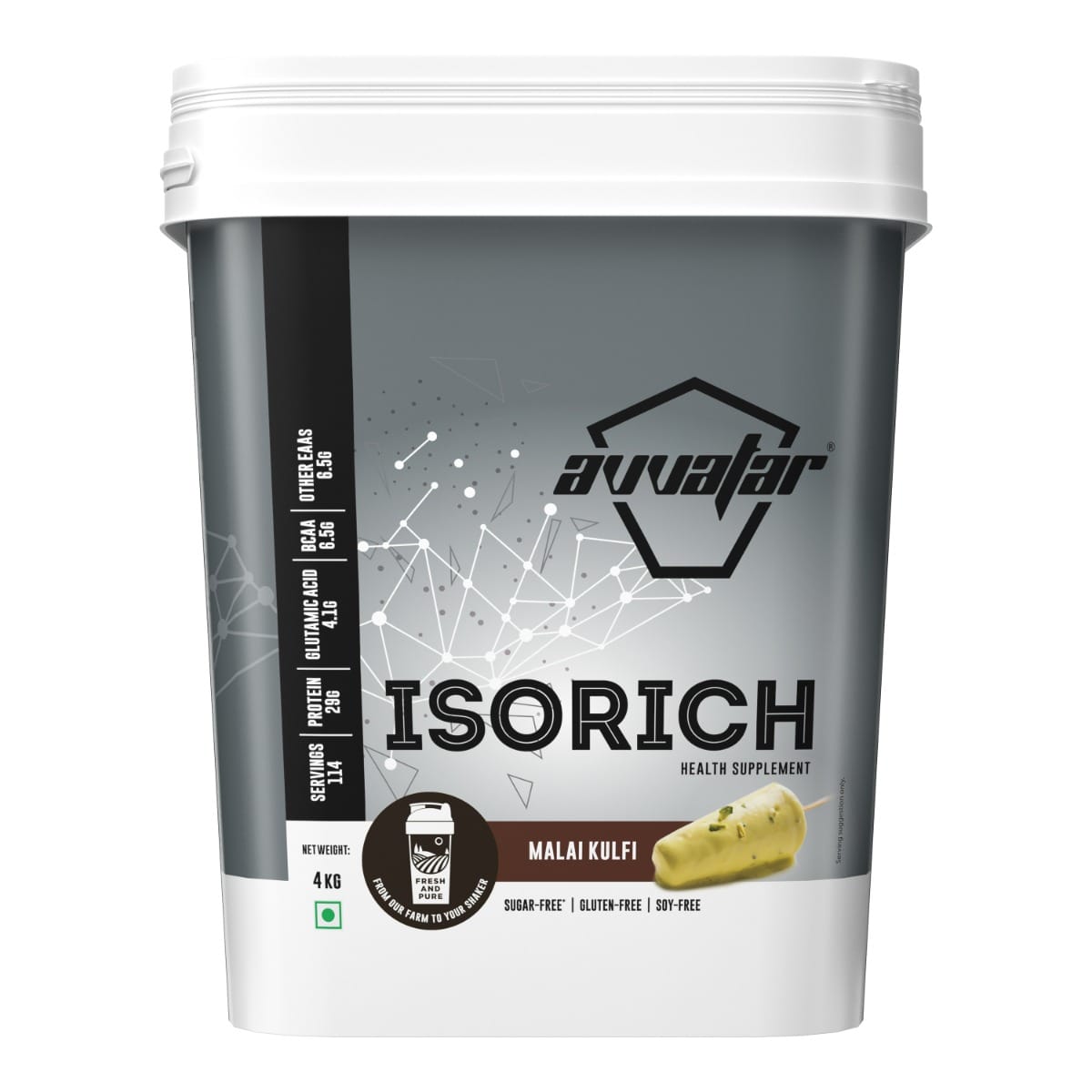 Avvatar Isorich Protein 4kg | Malai Kulfi | 114 Servings | 29g Protein