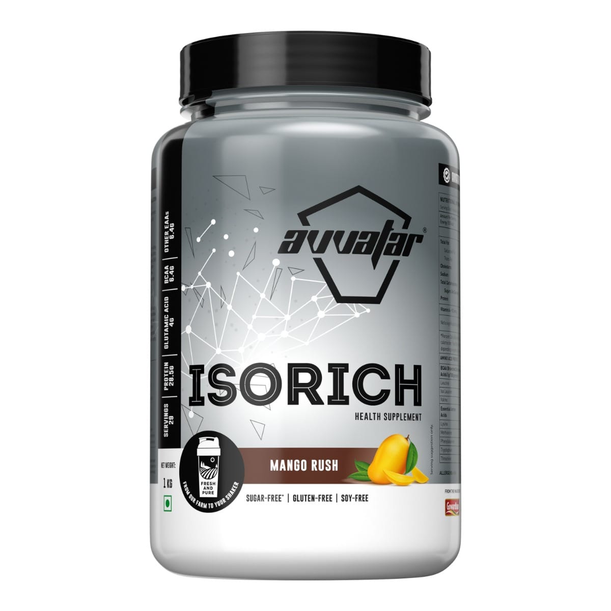 Avvatar Isorich Protein 1kg | Mango Rush | 29 Servings | 28.5g Protein