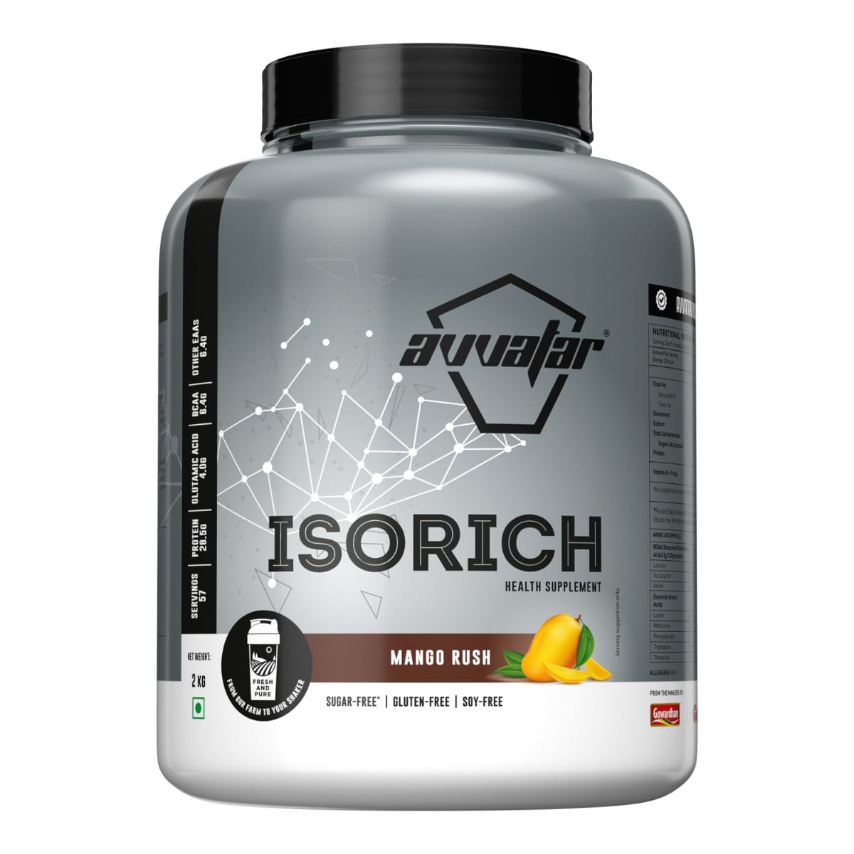 Avvatar Isorich Protein 2kg | Mango Rush | 57 Servings | 28.5g Protein