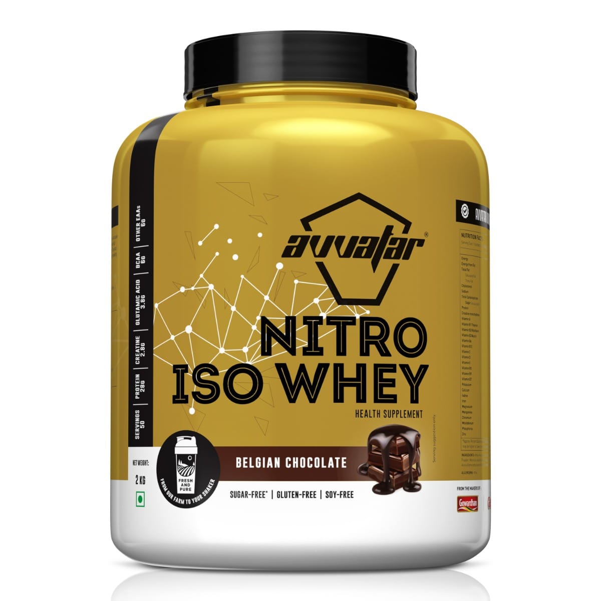 Avvatar Nitro Iso Whey 2kg | Belgian Chocolate | 50 Servings | 28g Protein | Sugar free | Gluten free | Soy free