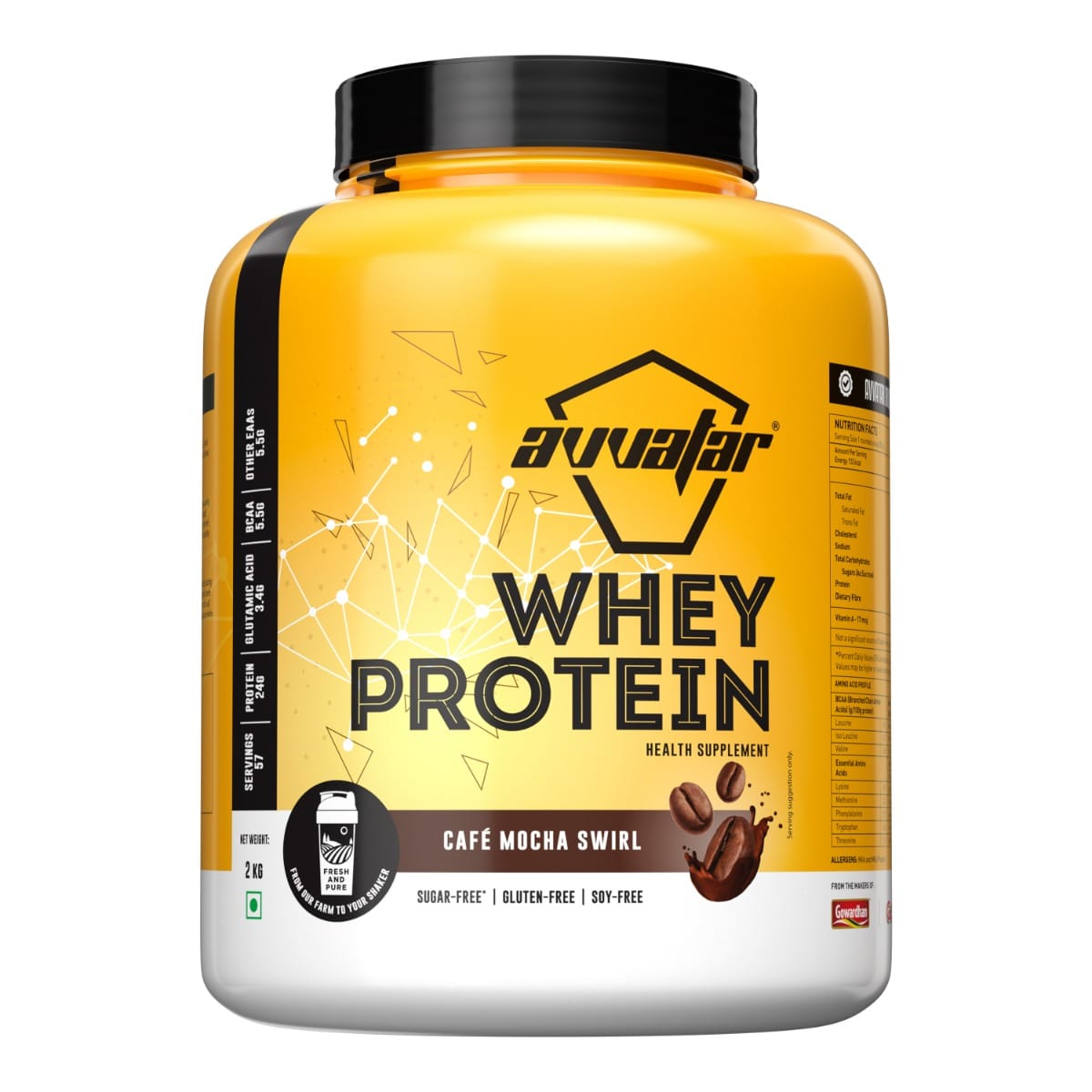 Avvatar Whey Protein 2kg | Cafe Mocha Swirl | 57 Servings | 24g Protein | Sugar free | Gluten free | Soy free