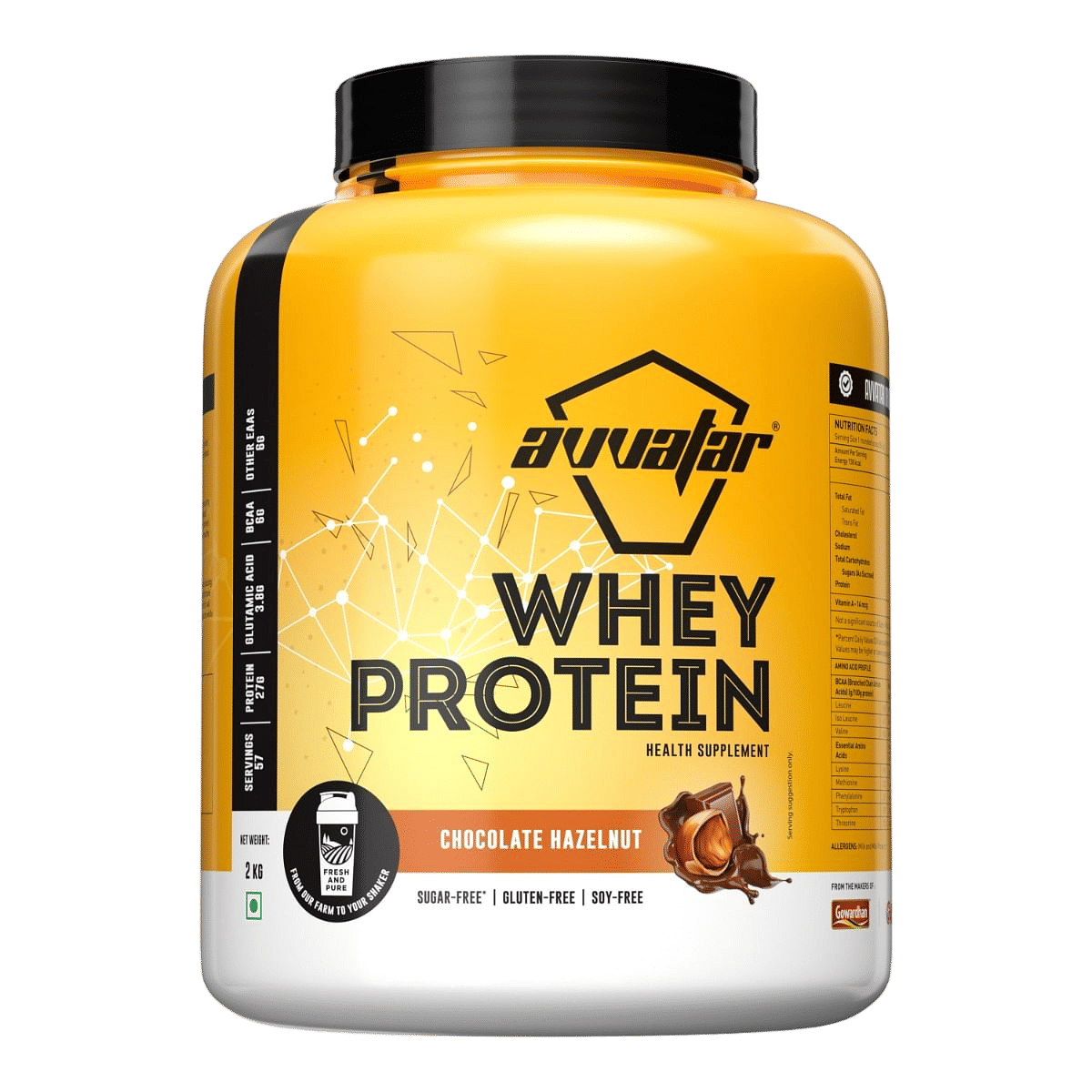 Avvatar Whey Protein 2kg | Chocolate Hazelnut | 57 Servings| 27g Protein | Sugar free | Gluten free | Soy free