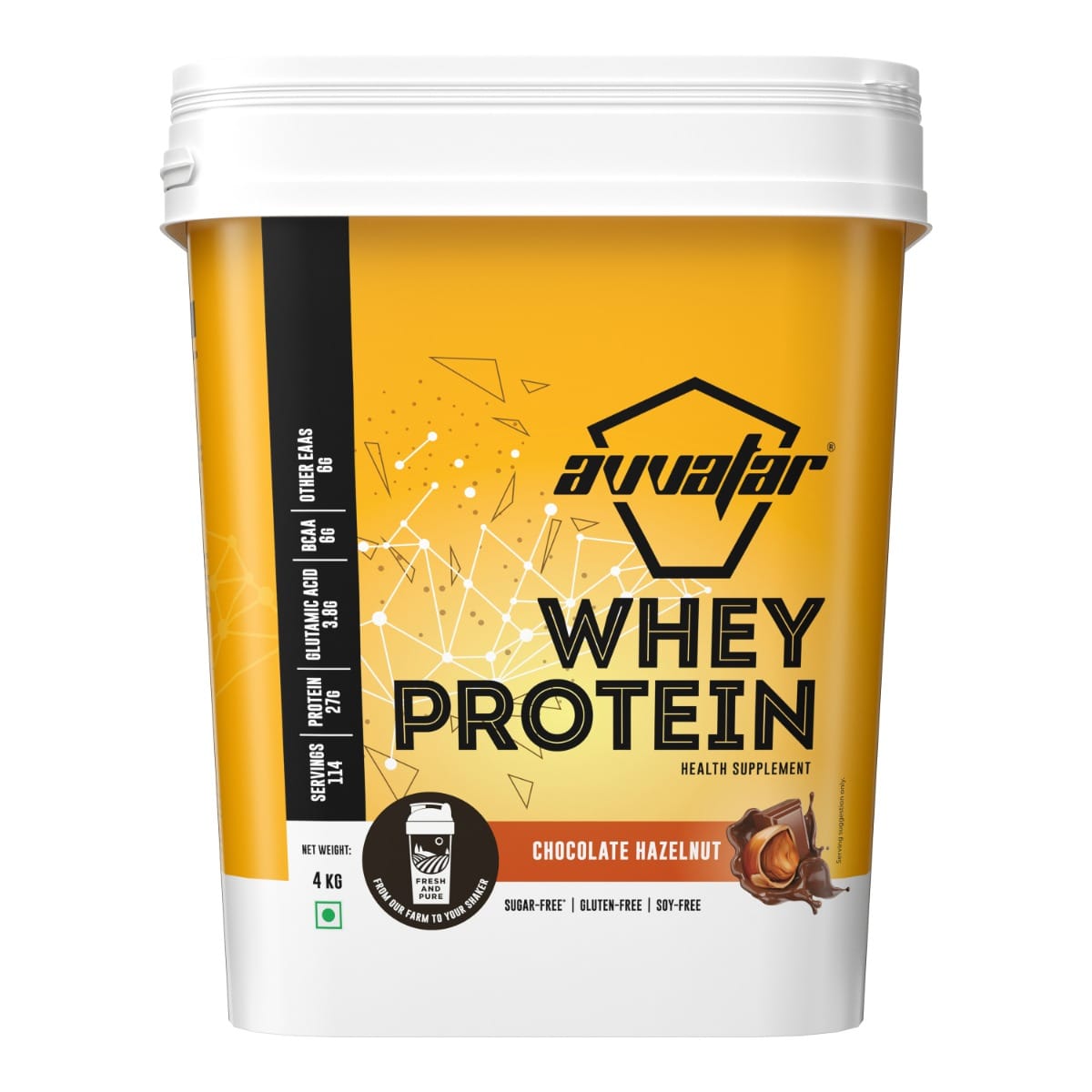 Avvatar Whey Protein 4kg | Chocolate Hazelnut | 114 Servings| 27g Protein | Sugar free | Gluten free | Soy free