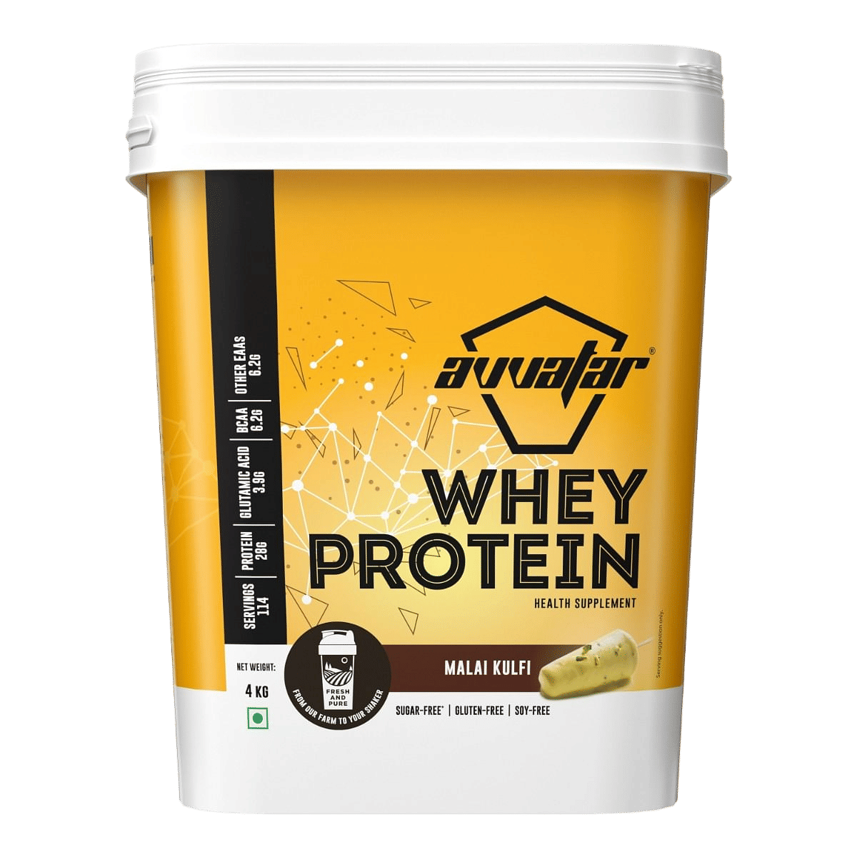 Avvatar Whey Protein 4kg |  Malai Kulfi | 114 Servings | 28g Protein | Sugar free | Gluten free | Soy free