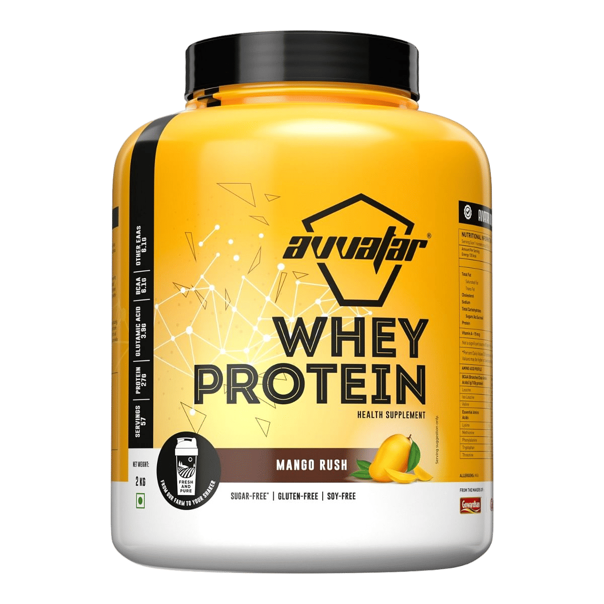 Avvatar Whey Protein 2kg | Mango Rush | 57 Servings | 27g Protein | Sugar free | Gluten free | Soy free