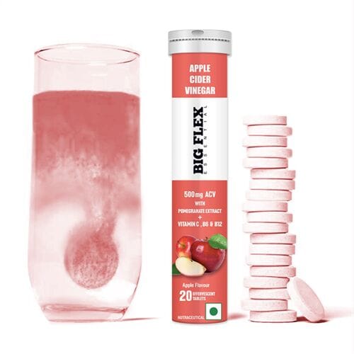 Bigflex Apple Cider Vinegar 500mg with 100mg Pomegranate Extract For Weight Loss Effervescent Tablets - Pack of 6 (120 Tabs)