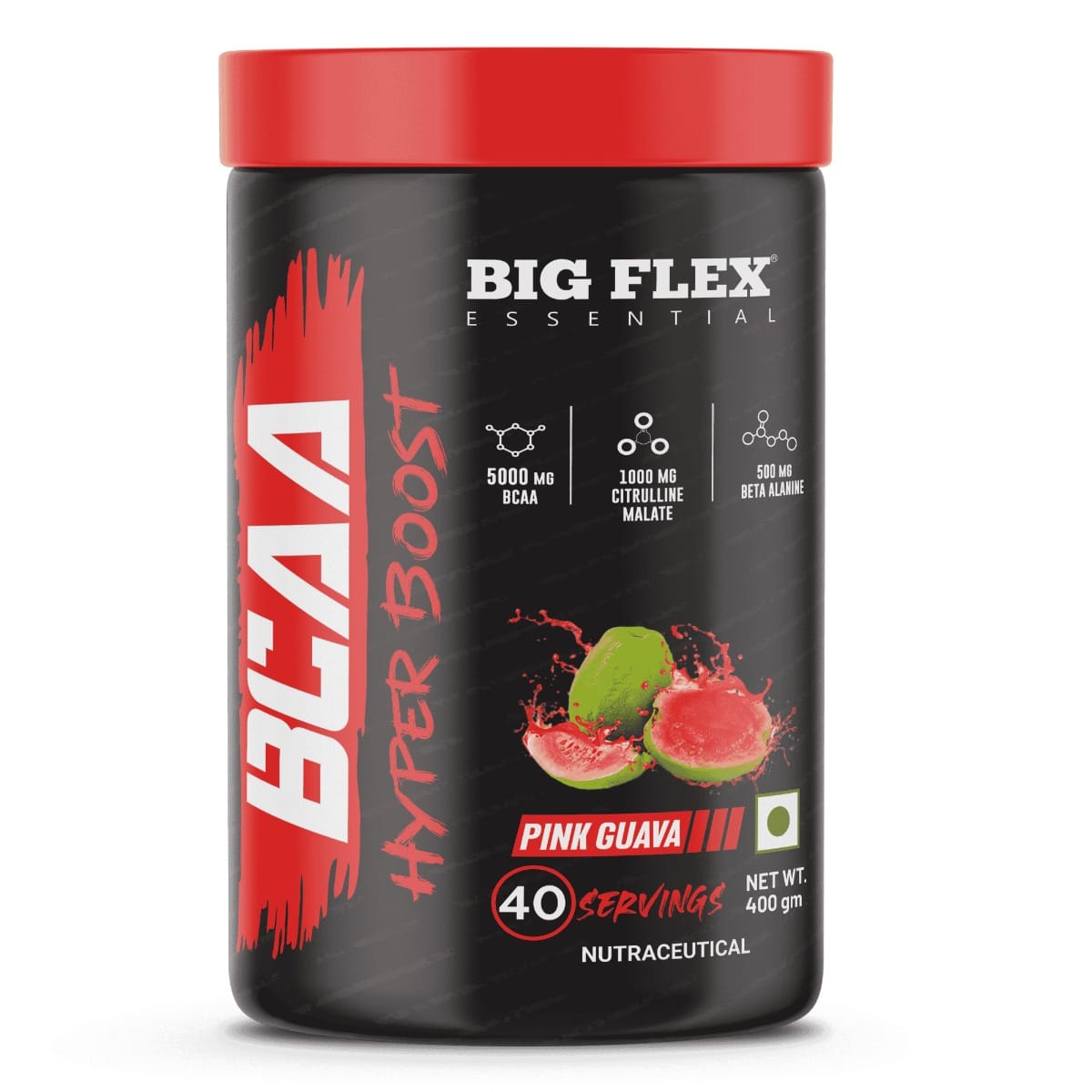 Bigflex Essential BCAA Hyperboost, Pink Guava [ 40 Servings, 400g ] | 5000mg BCAA | 1000mg Citrulline Malate | 500mg Beta Alanine | 500mg L-Taurine For Maximum Muscle Growth, Energy, Recover