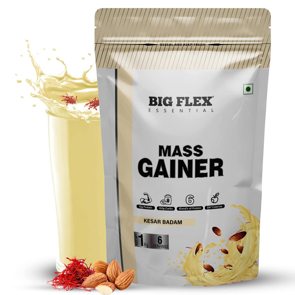 Bigflex Essential Mass Gainer (Kesar Badam) - Pouch ( 1Kg )