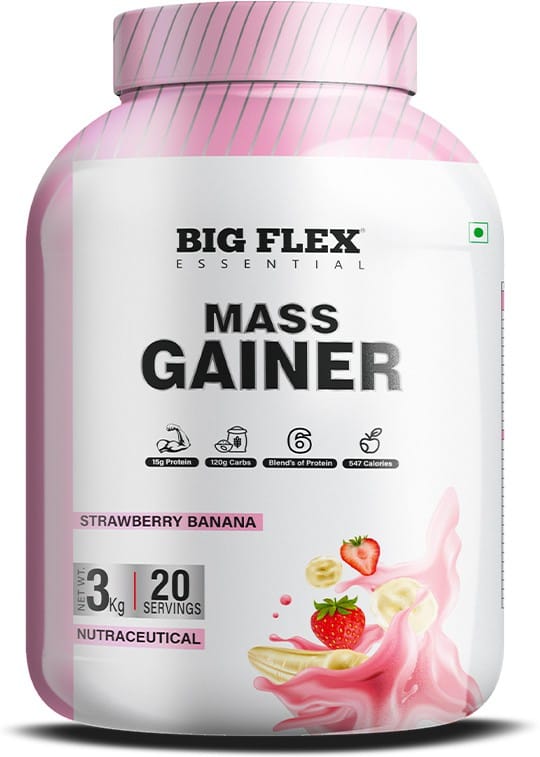 Bigflex Essential Mass Gainer (Strawberry-Banana)-JAR(3Kg)