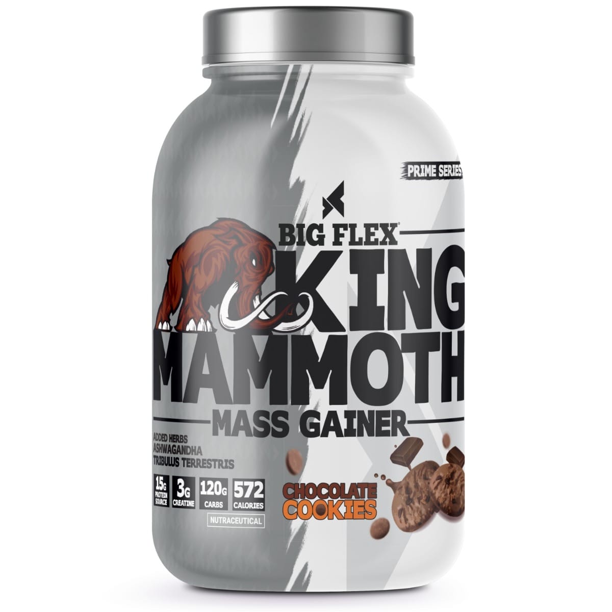 Bigflex King Mammoth Mass Gainer, 1Kg [ Chocolate Cookies ] | High Protein and High Calorie Mass Gainer, Weight Gainer | 572 Calories | 15G Protein | 3G Creatine | 250mg Tribulus Terrestris 