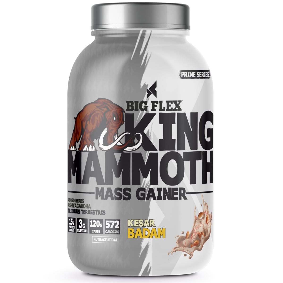 Bigflex King Mammoth Mass Gainer, 1Kg [ Kesar Badam ] | High Protein and High Calorie Mass Gainer, Weight Gainer | 572 Calories | 15G Protein | 3G Creatine | 250mg Tribulus Terrestris | 250m