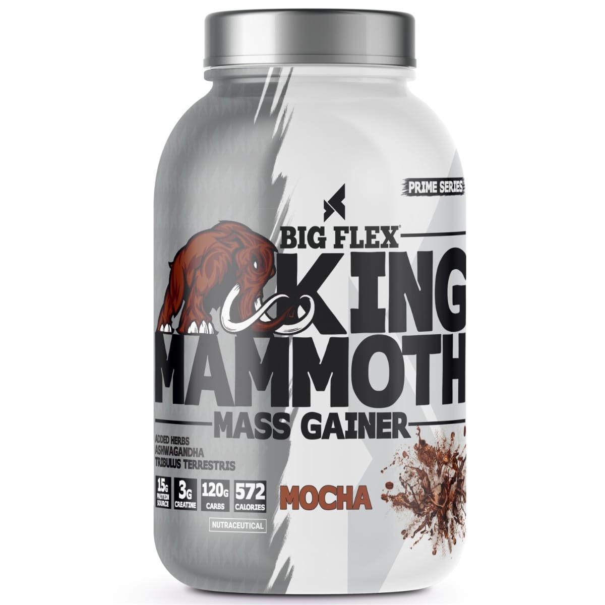 Bigflex King Mammoth Mass Gainer, 1Kg [ Mocha ] | High Protein and High Calorie Mass Gainer, Weight Gainer | 572 Calories | 15G Protein | 3G Creatine | 250mg Tribulus Terrestris | 250mg Ashw