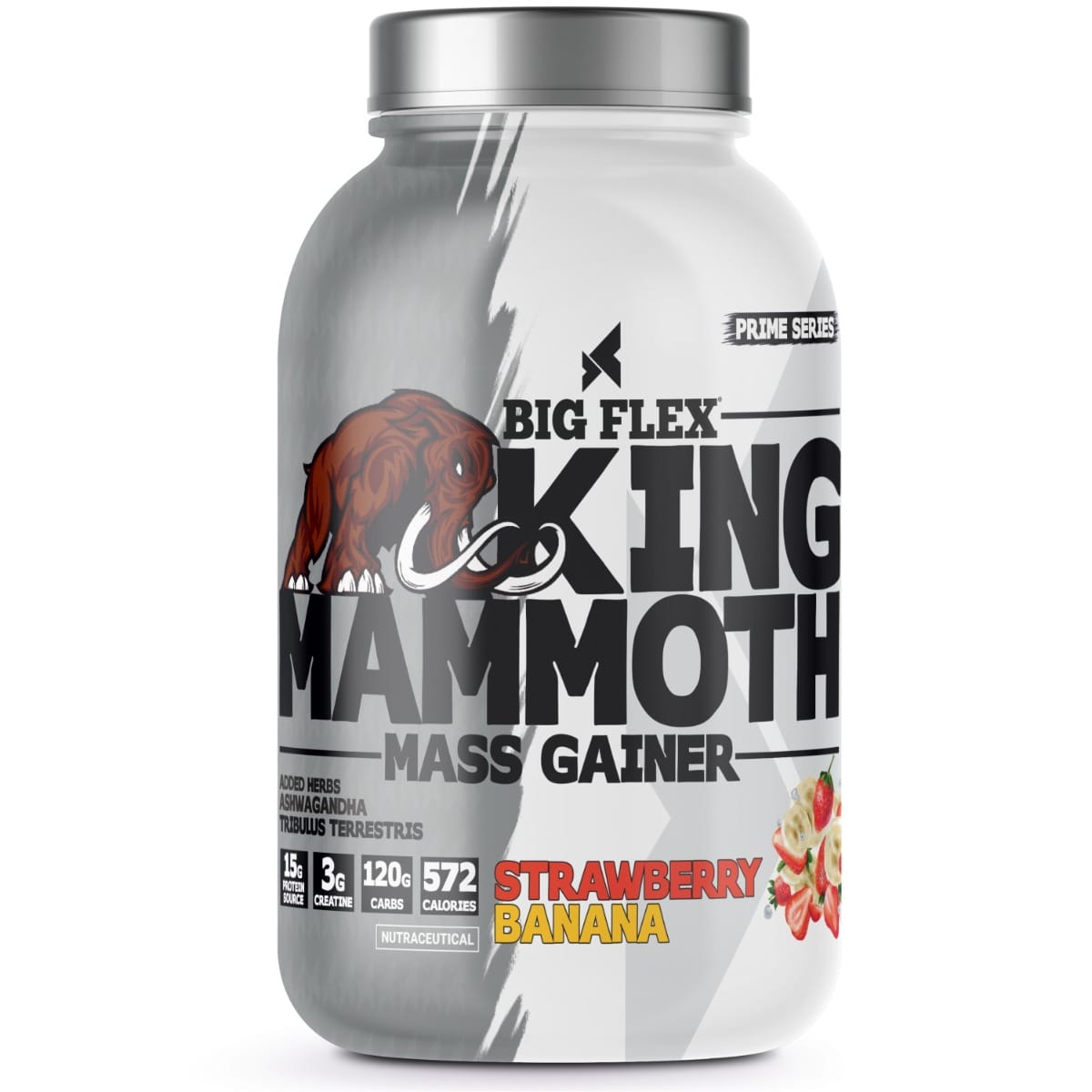 Bigflex King Mammoth Mass Gainer, 1Kg [ Strawberry-Banana] | High Protein and High Calorie Mass Gainer, Weight Gainer | 572 Calories | 15G Protein | 3G Creatine | 250mg Tribulus Terrestris |