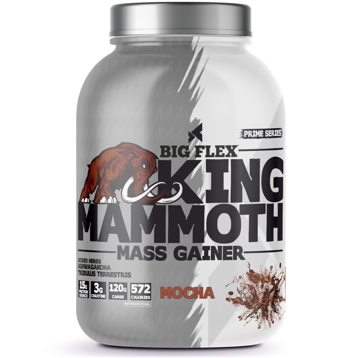 Bigflex King Mammoth Mass Gainer, 3Kg [ (Mocha ] | High Protein and High Calorie Mass Gainer, Weight Gainer | 572 Calories | 15G Protein | 3G Creatine | 250mg Tribulus Terrestris | 250mg Ash