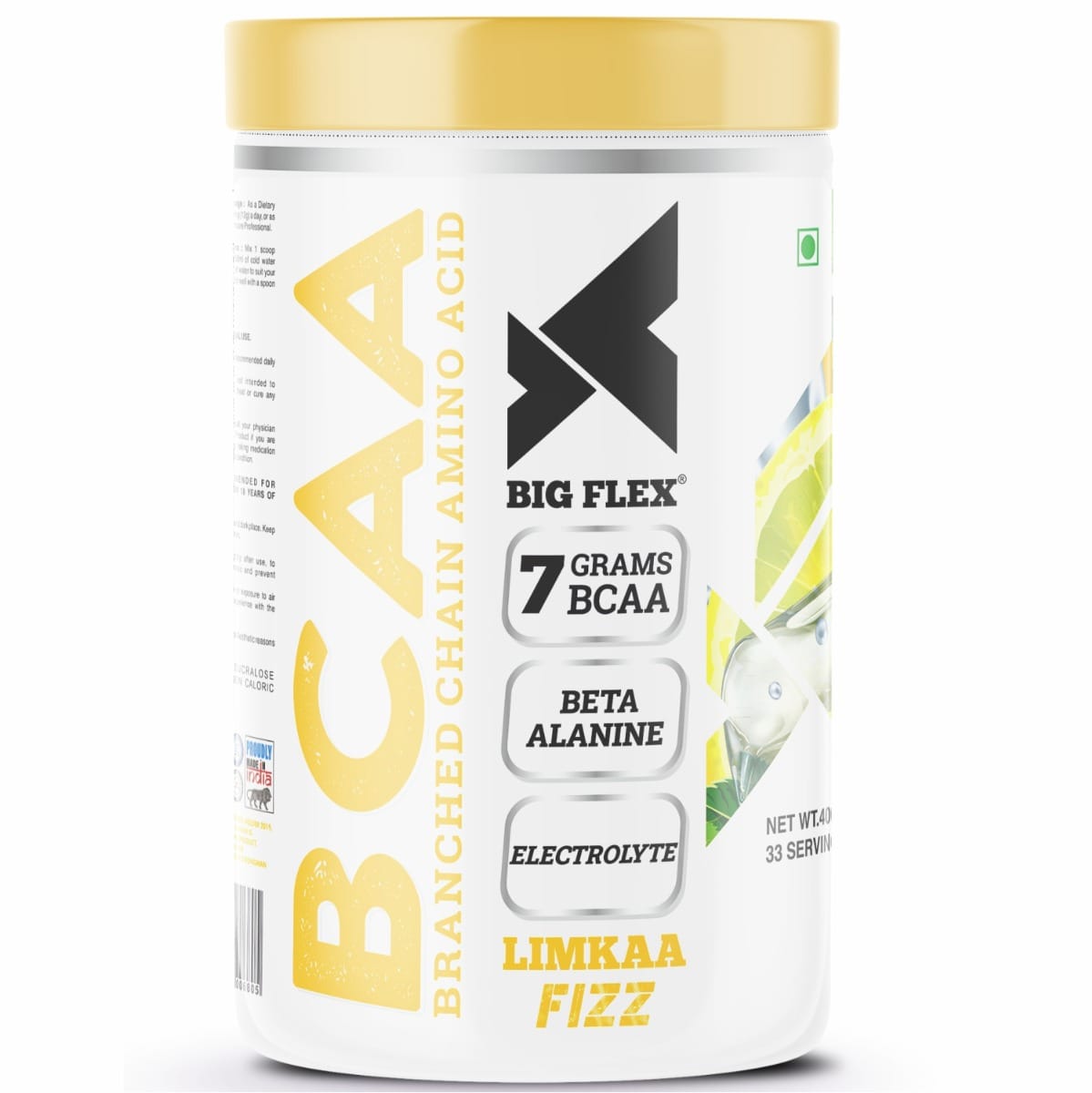 Bigflex Prime BCAA, Limka [ 33 Serv, 400Gm ] | 3500mg L-Leucine | 1750mg L-Isoleucine | 1750mg L-Valine | 1000mg Beta Alanine & Vitamin C For Muscle Recover - Pre/Post Workout & Intra Workou