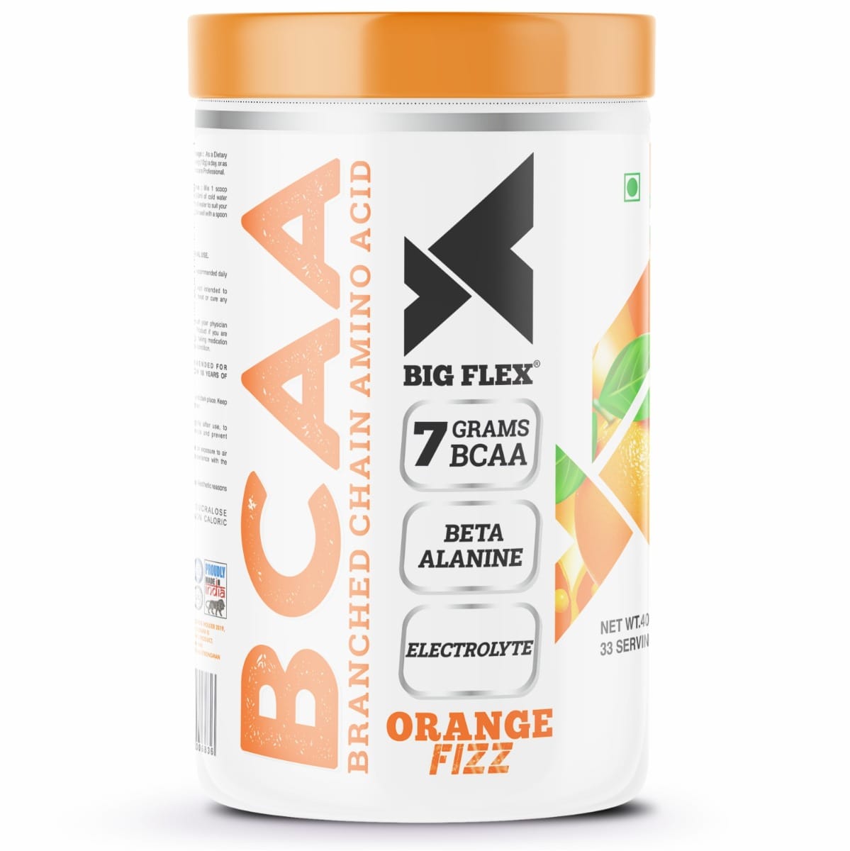 Bigflex Prime BCAA, Orange Fizz [ 33 Serv, 400Gm ] | 3500mg L-Leucine | 1750mg L-Isoleucine | 1750mg L-Valine | 1000mg Beta Alanine & Vitamin C For Muscle Recover - Pre/Post Workout & Intra 