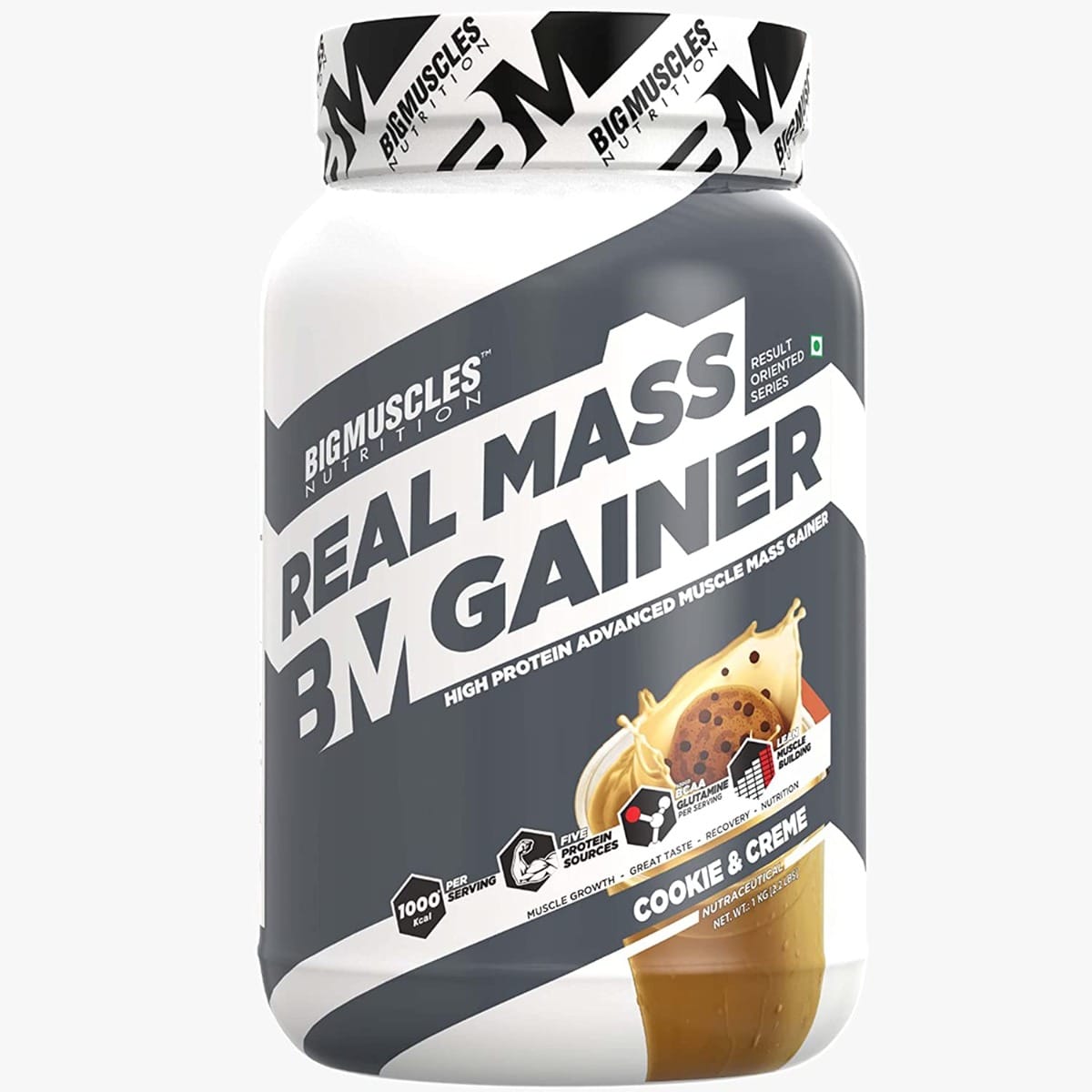 Bigmuscles Nutrition Real Mass Gainer [1Kg, Cookie &amp; Cream ]