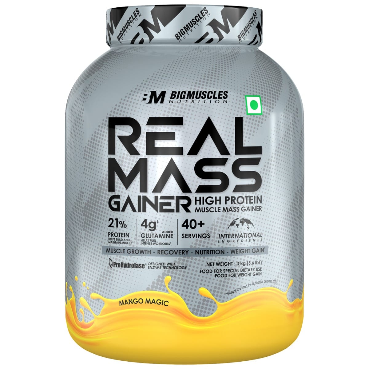 Bigmuscles Nutrition Real Mass Gainer [Mango Magic]|Lean Whey Protein Muscle Mass Gainer|Complex Carbohydrates,|1000 Calories|Reduces Muscle Breakdown|Boosts Metabolism, 1 count, 1000 grams