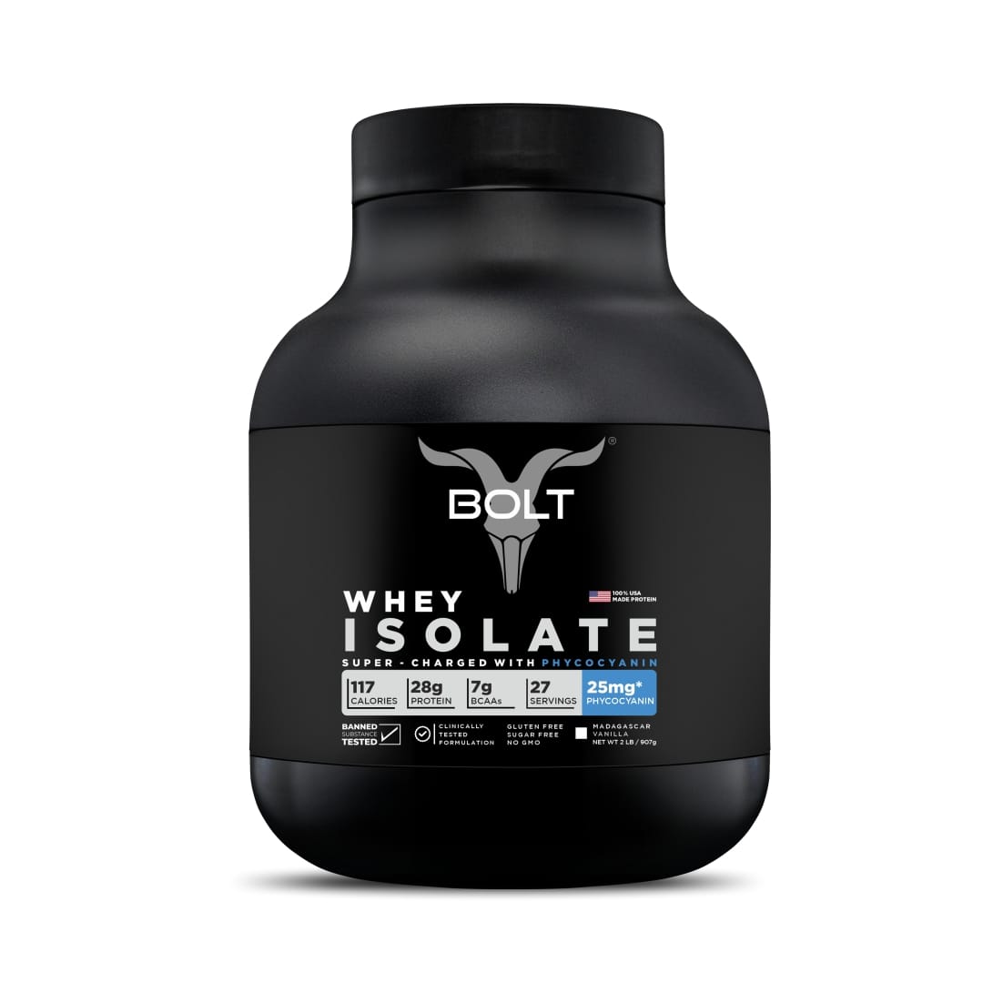 Bolt Whey Isolate Protein | Super Charged with Phycocyanin for Muscle Support |2 lb, 907g | Martani Strawberry
