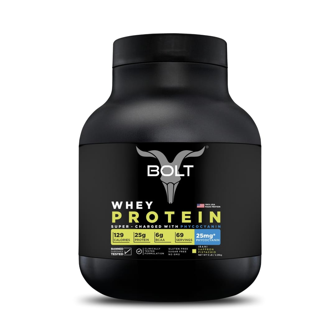 Bolt Whey Protein Powder 100% 100% Original Supplements Whey Protein with PHYCOCYANIN for Quick Muscle Recovery & Bone Strength, Immunity | 2.26 kg | Alphonso Mangoza