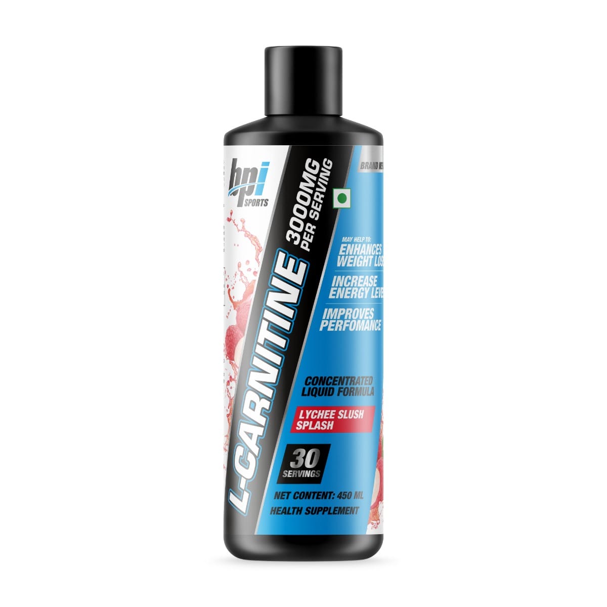 BPI Sports Liquid|Carnitine 3000 Stimulant Free Liquid Shots for Men and Women | Workout Drink for Performance and Muscle Recovery| 30 Servings, Lychee Slush Splash| 450 ml