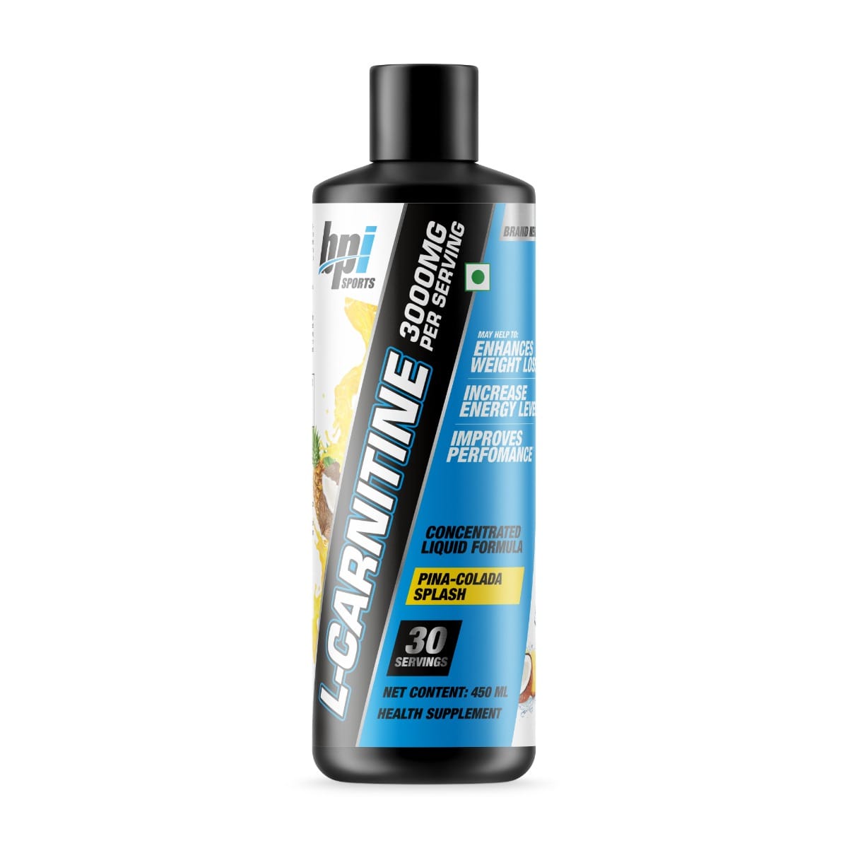 BPI Sports Liquid|Carnitine 3000 Stimulant Free Liquid Shots for Men and Women | Workout Drink for Performance and Muscle Recovery| 30 Servings, PinaColada Splash| 450 ml