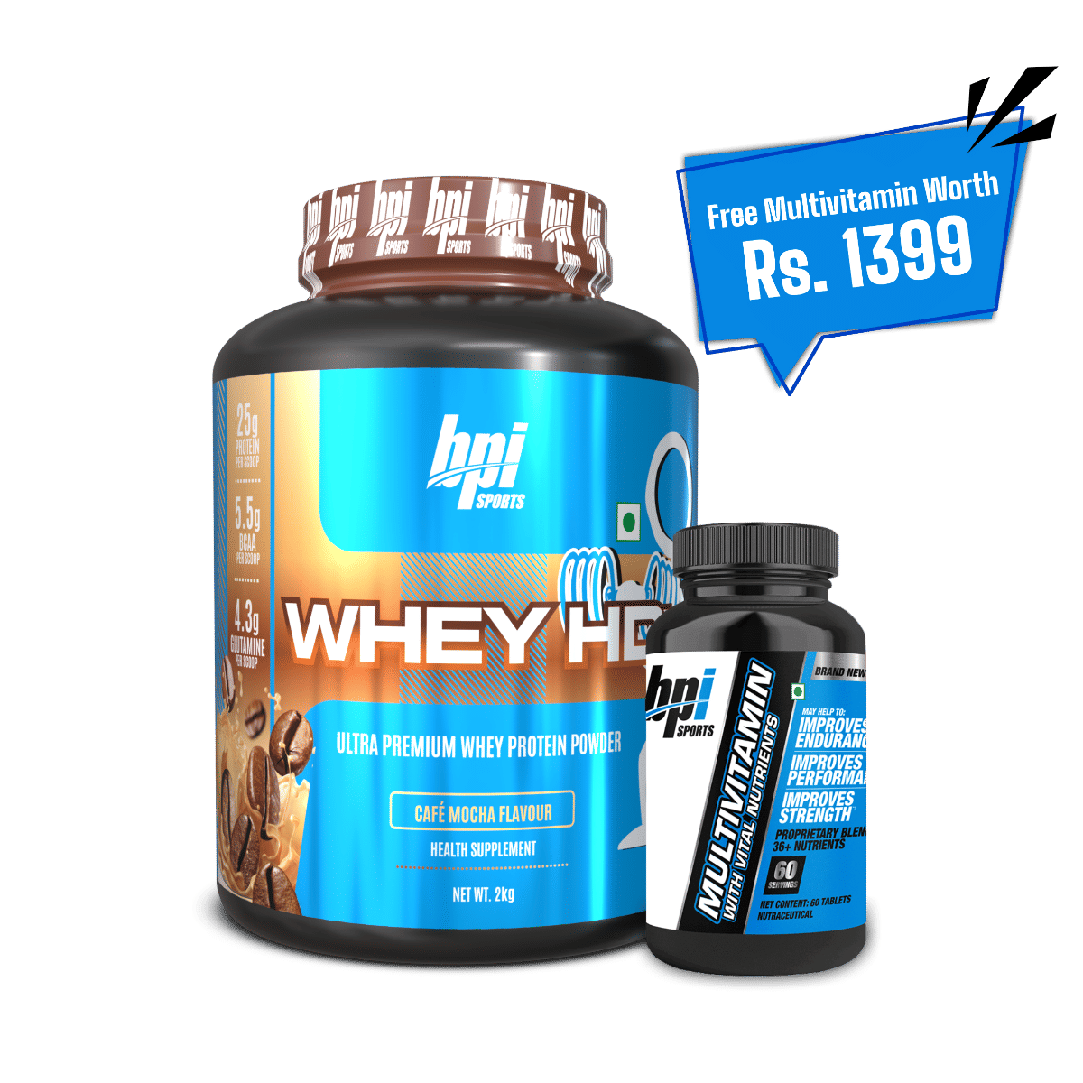 BPI Sports Whey HD Ultra Premium Protein Powder| Café Mocha |2kg| 25g Protein, Whey Protein Concentrate, 54 Servings