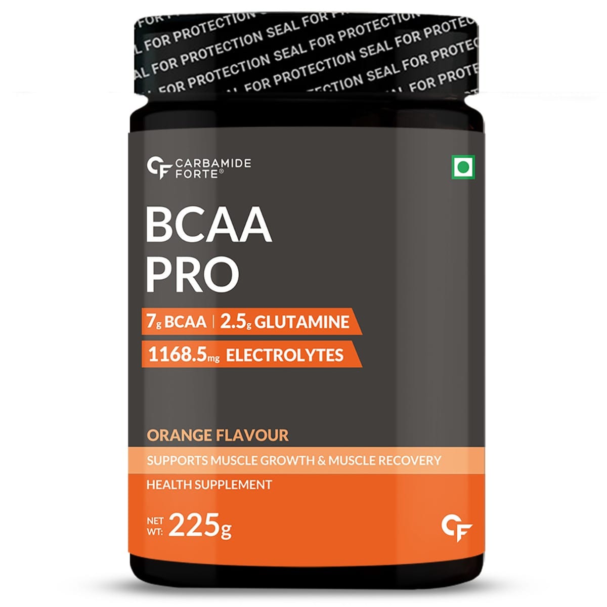 Carbamide Forte BCAA Powder - BCAA with Glutamine & Electrolytes for Muscle Growth & Muscle Recovery - For Gym Goers - Orange - 225g