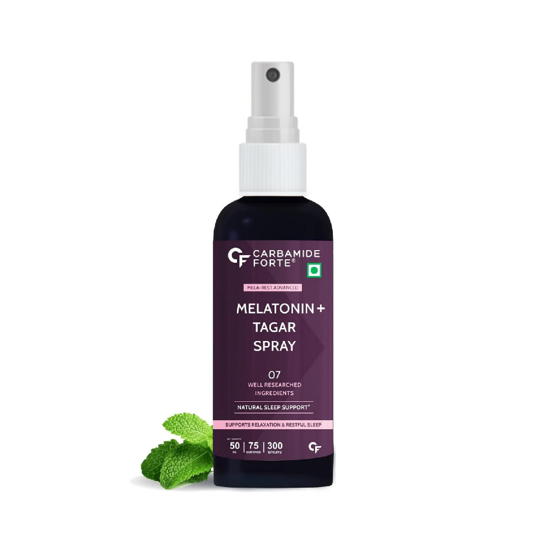 Carbamide Forte Melatonin Spray with Tagara & Chamomile - Sleeping Aid Supplement | Mint Flavour - 300 Sprays 50ml