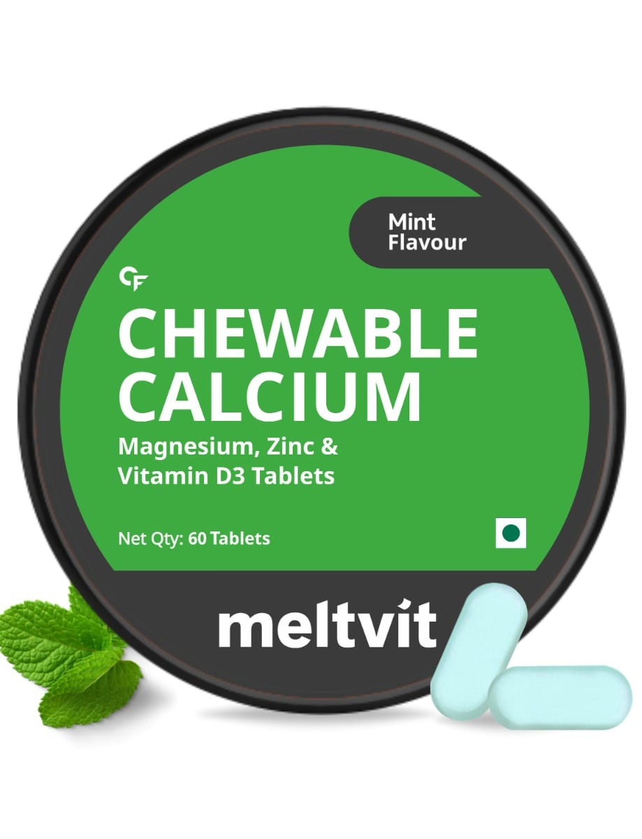 Carbamide Forte Meltvit Chewable Calcium 1000mg with Vitamin D3, Magnesium & Zinc Tablets | Water Soluble Calcium Citrate Malate 1000mg with Stabilised D3 - Orange & Mint Flavour Combo - 60
