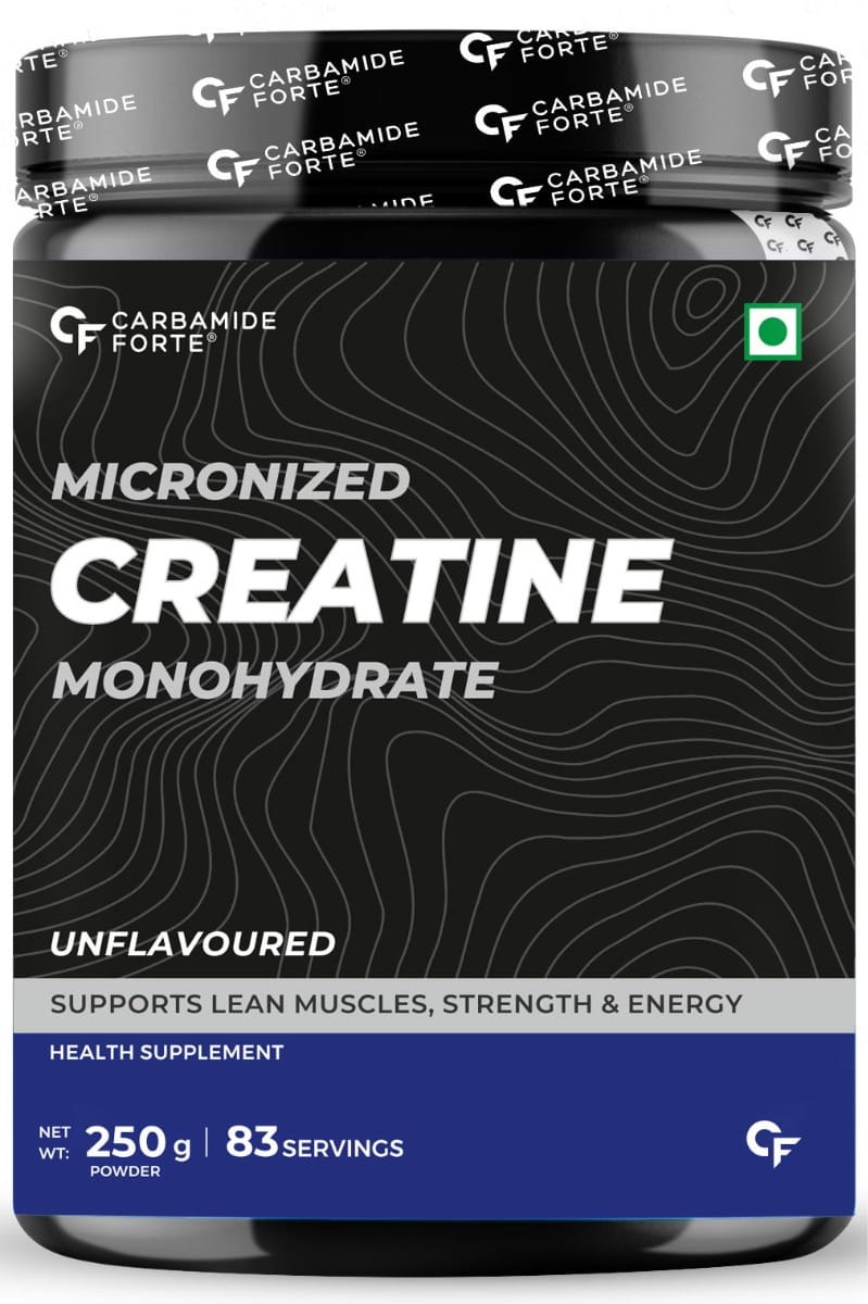 Carbamide Forte Micronised Creatine Monohydrate Powder | Creatine Supplement for Lean Muscle Volumization, Strength & Energy - Unflavoured - 83 Servings - 250g