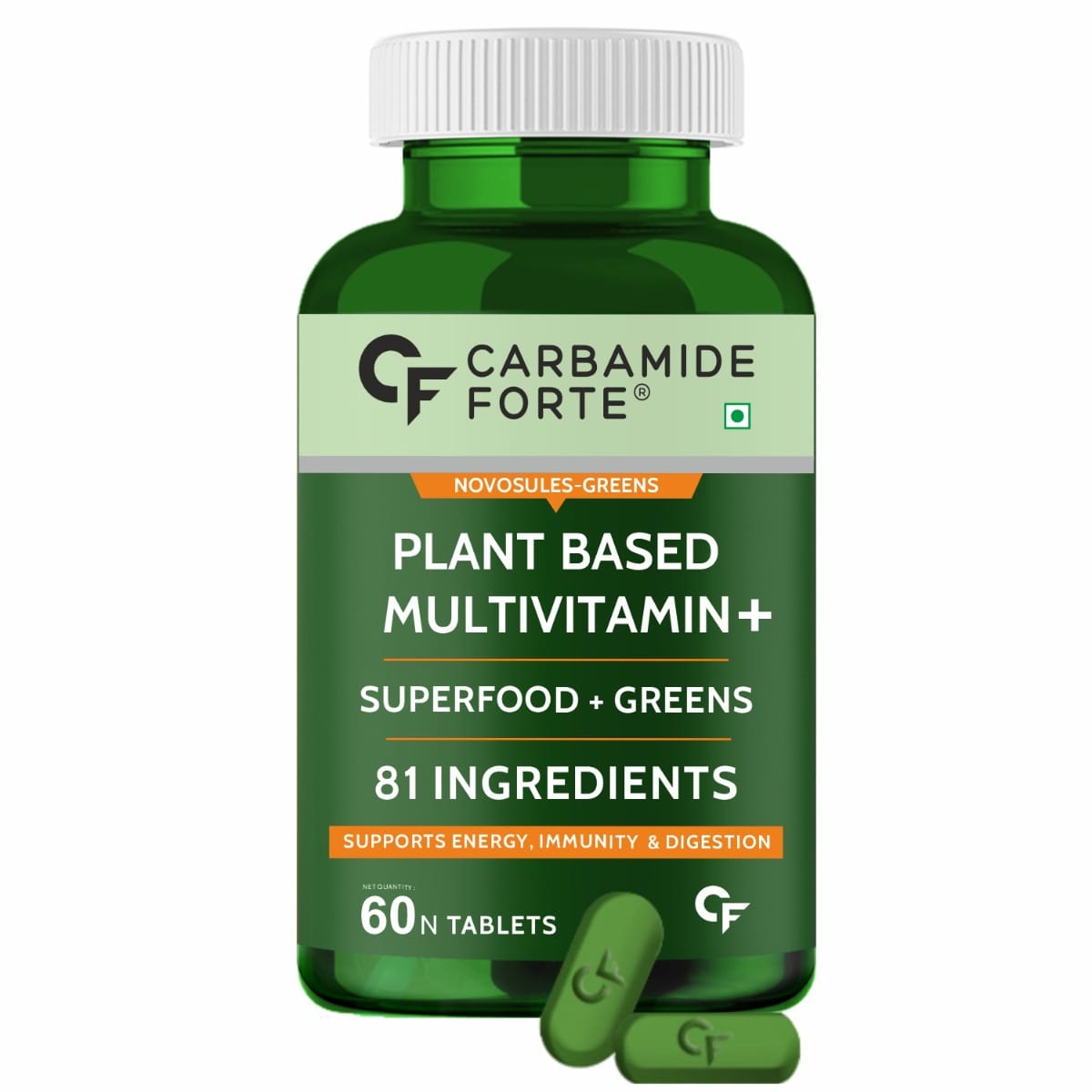 Carbamide Forte Plant Based Multivitamin for Men & Women | Immunity, Energy & Detox with Green Vegetables, Fruits & Herbs Supplement- 60 Veg Tablets