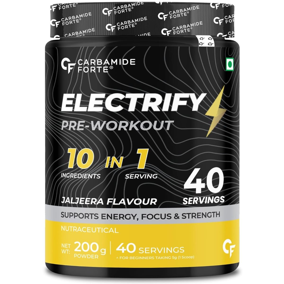 Carbamide Forte Pre-Workout Powder for Energy, Focus & Strength - 40 Servings - Cola Flavour- 200g