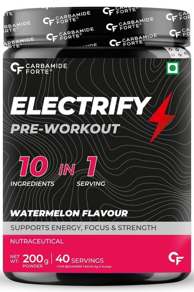 Carbamide Forte Pre Workout Powder (Watermelon– 200g) for Men & Women with Taurine & Creatine Monohydrate for Energy, Focus & Strength