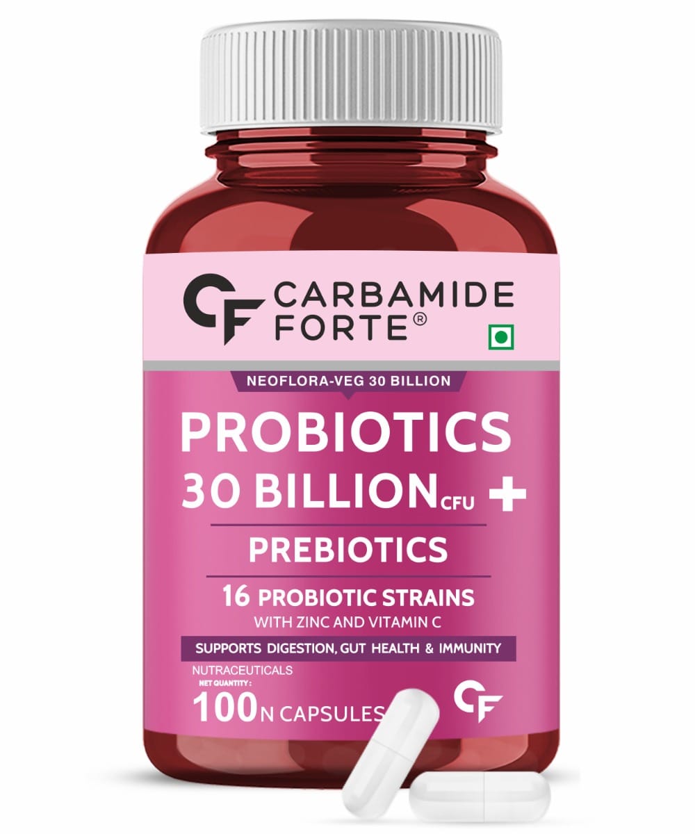 Carbamide Forte Probiotics Supplement 30 Billion for Women & Men - 100 Veg Capsules - Support Gut Health, Digestion & Immunity.