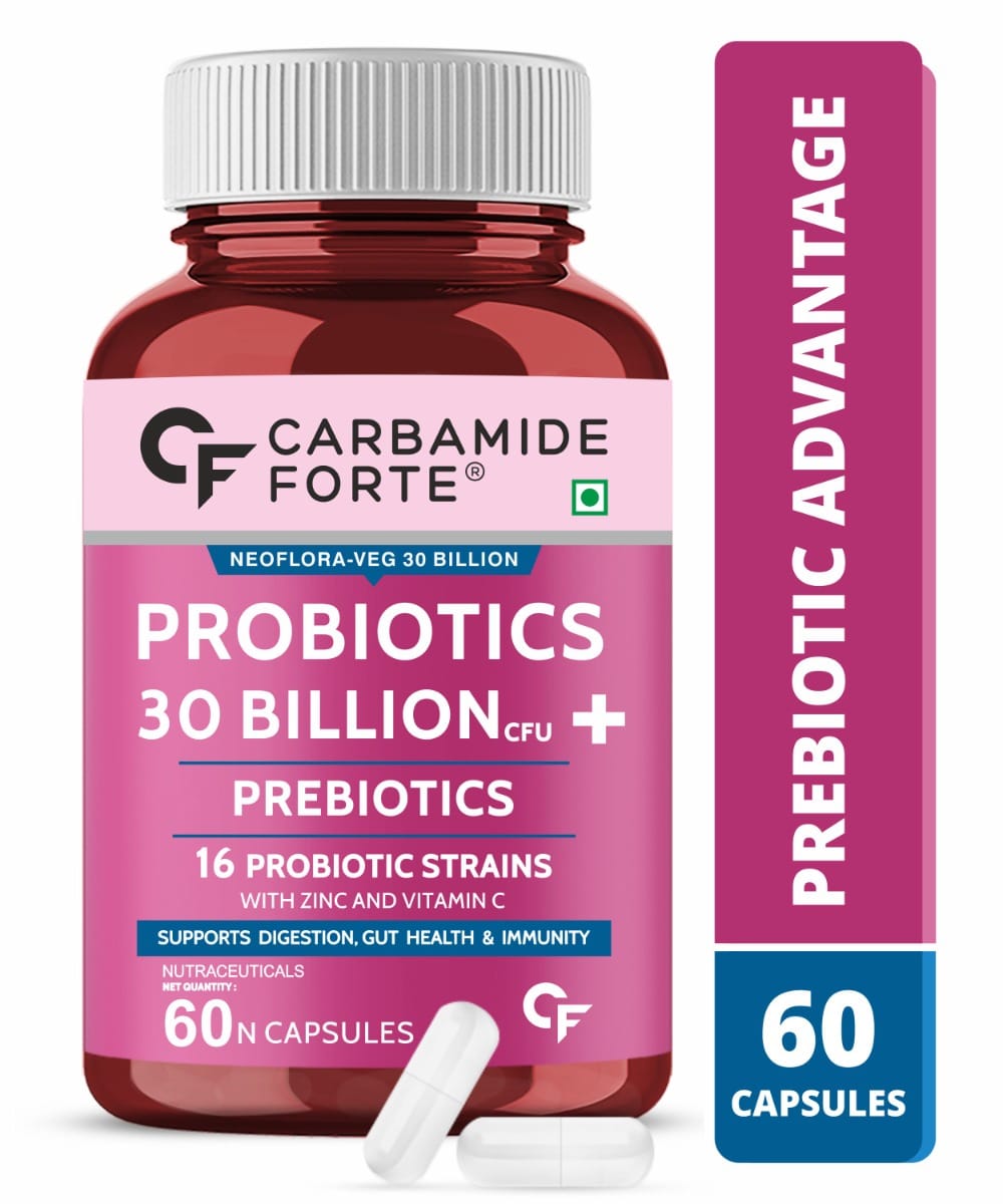 Carbamide Forte Probiotics Supplement 30 Billion for Women & Men - 60 Veg Capsules- 16 probiotic strains with zinc and vitamin c