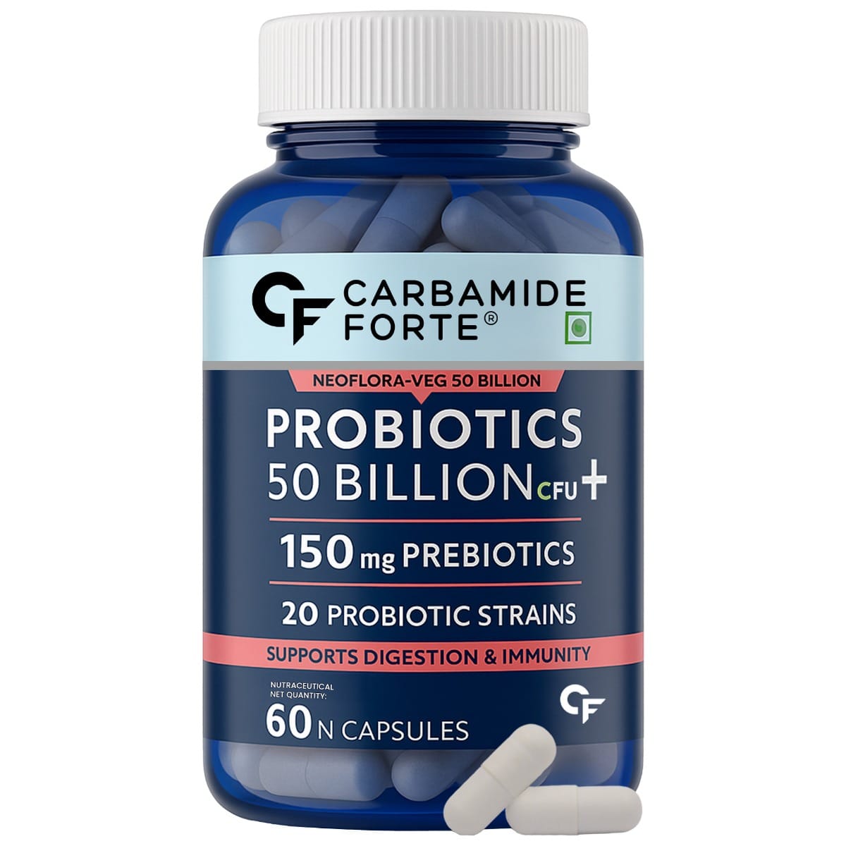 Carbamide Forte Probiotics Supplement 50 Billion | 60 Veg Capsules | Women & Men | Digestion | Immunity