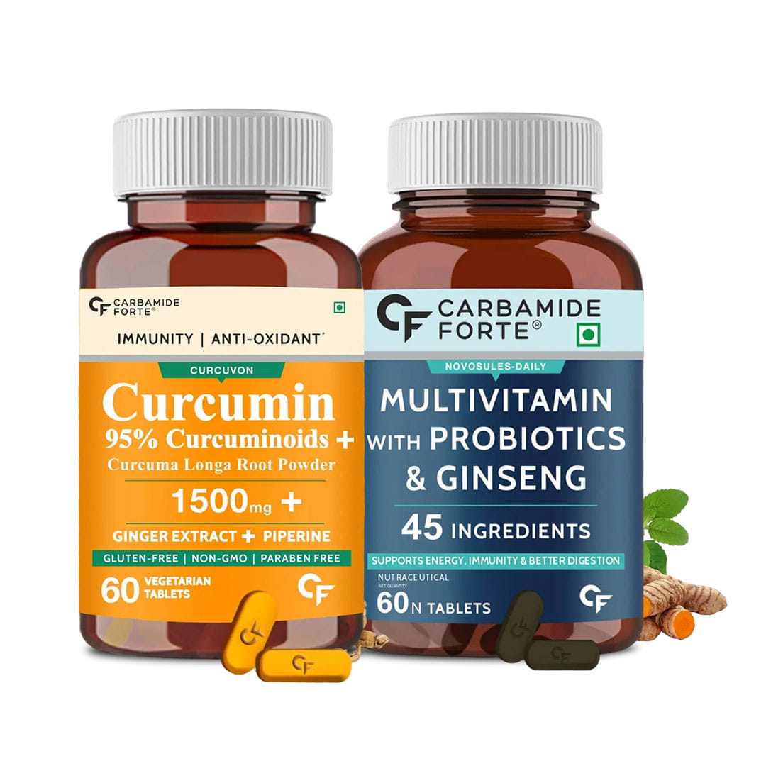 Ultimate Wellness Combo: Carbamide Forte Curcumin Immunity Boosters & Multivitamin with Probiotics - 60 Tablets Each
