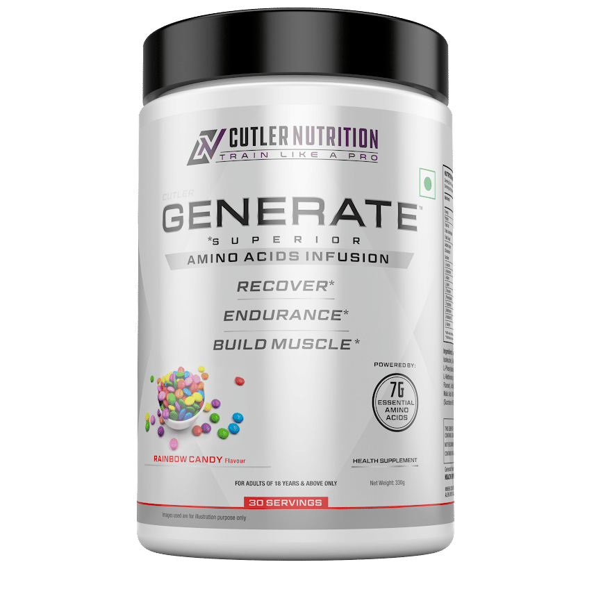 Cutler Nutrition Generate EAA and BCAA Powder: Best Branched Chain Amino Acids Supplement with Essential Amino Acids, 5g BCAAs, 2g EAAs for Lean Muscle Mass | Rainbow Candy, 30 Servings -330