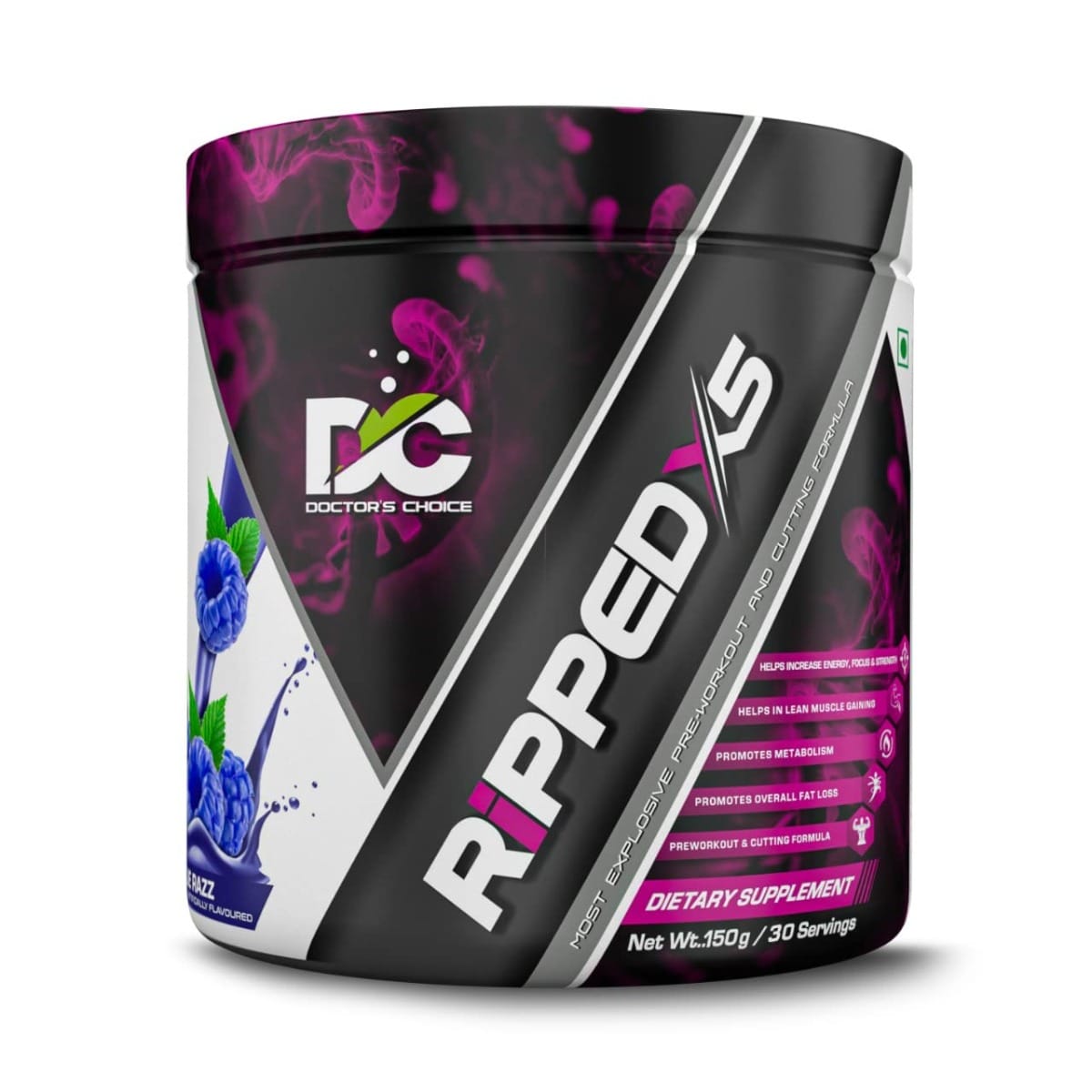 DC DOCTOR'S CHOICE Pre Workout RIPPED - X5 Most Explosive Pre Workout powder For Strength and Support, with CLA, Natural caffeine, L-carnitine, Burn Calories Faster, Boost Performance(Bluera