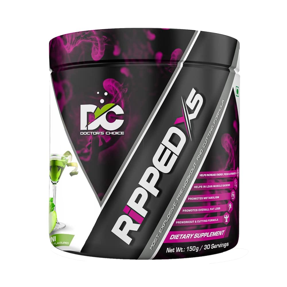 DC DOCTOR'S CHOICE RIPPED - X5 Most Explosive Pre-Workout For Strength and Support, with CLA, Natural caffeine, L-carnitine, Burn Calories Faster (Appletini, 30 Servings -150g)