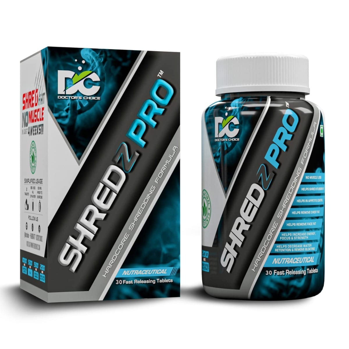DC DOCTOR'S CHOICE Shredz Pro Formula with 500mg Acetyl-L-Carnitine CLA Green Coffee Bean Extract Garcinia Cambogia (60 Tablets)